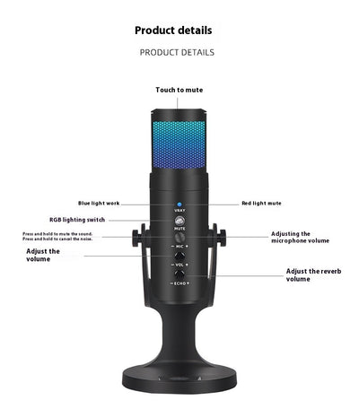 RGB Colorful Breathing Ambience Light USB Condenser Microphone
